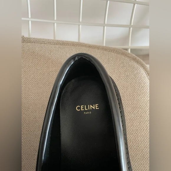 Celine Glossy Black Loafers with Gold Detail - Picture 7 of 9